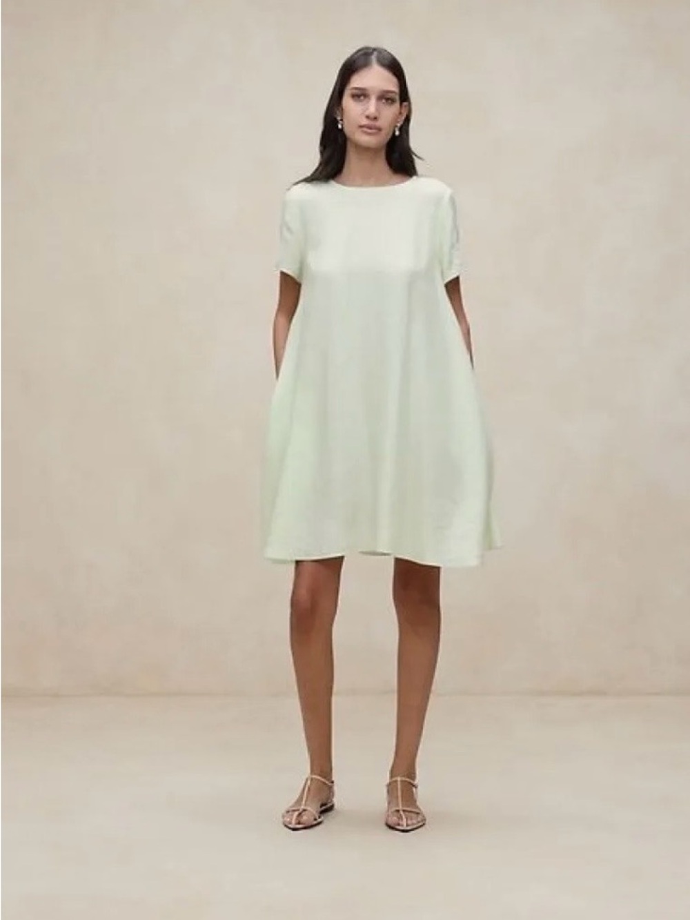 Banana Republic Aurelia Linen Blend Mini Dress in Pale Green Size M